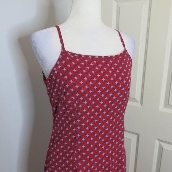 Red Patterned Maxi Dress Spaghetti Straps Side Slits - Picture 3 of 10